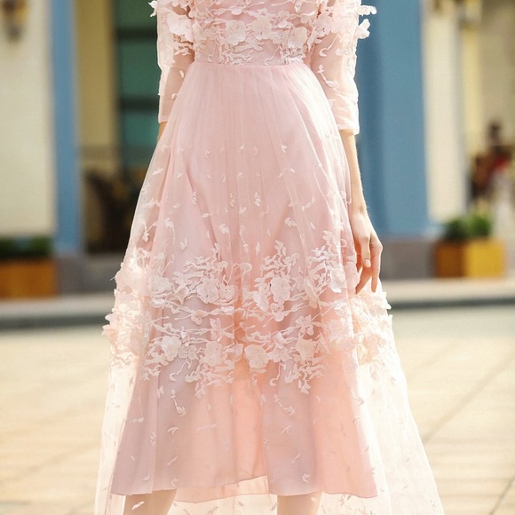 🆕👛Stunning Peach 3D Floral maxi dress - Picture 5 of 6